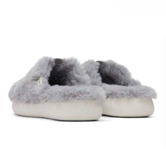 Toms Fluff Slippers Alpargata Mallow Mule Grey Smoke Faux Fur Women NEW Size 9.5 - Picture 4 of 15